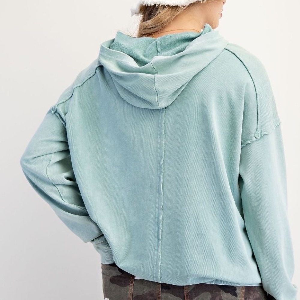 NEW EASEL CLOTHING WASHED TERRY KNIT PULLOVER PEACE HOODIE SEAFOAM SWEATSHIRT - Picture 10 of 10